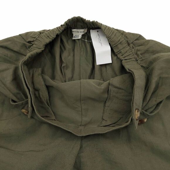 American Eagle Crop Wide Leg Pants Womens Small Green Pull-On Linen Blend - Picture 8 of 13